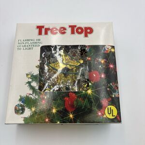 VINTAGE 10 Light Tree Top Star Gold Tinsel Christmas Light Topper